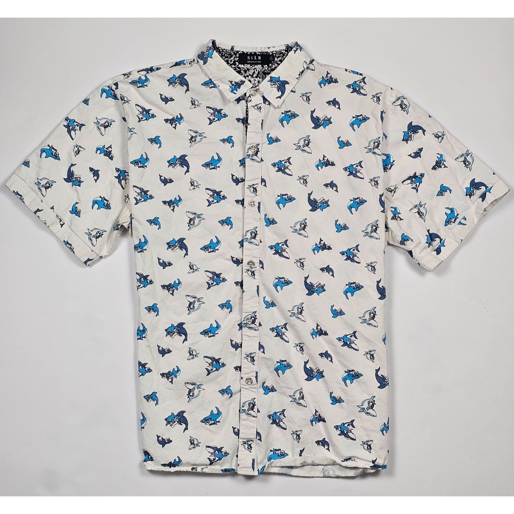 SSLR Men's Extra Large (XL) Casual Button Down Shark Print Hawaiian Party Shirt